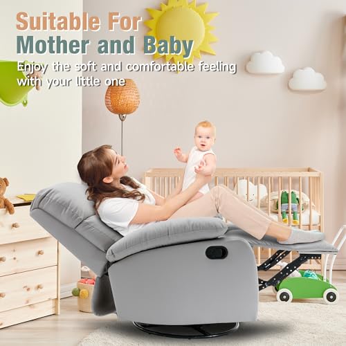 hzlagm Swivel Rocker Recliner, Rocking Recliner Chair, Small Rocker Recliners for Small Spaces, Living Room, Bedroom, Nursery, RV, Light Grey