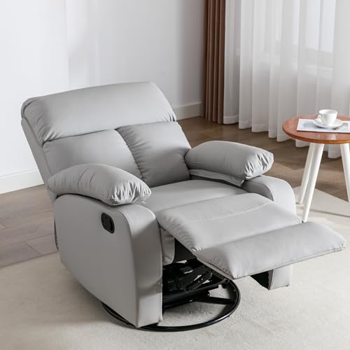 hzlagm Swivel Rocker Recliner, Rocking Recliner Chair, Small Rocker Recliners for Small Spaces, Living Room, Bedroom, Nursery, RV, Light Grey