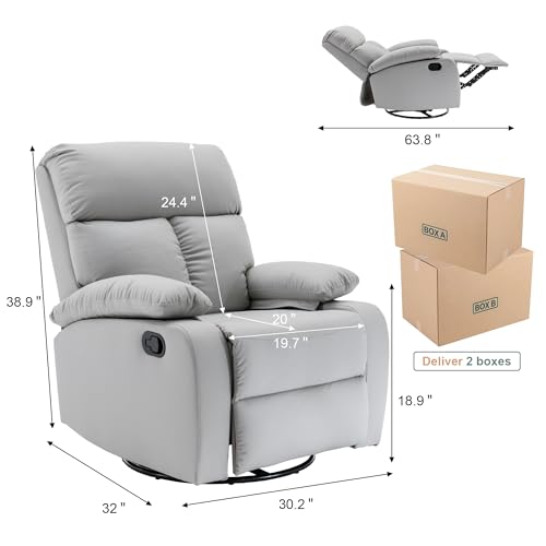 hzlagm Swivel Rocker Recliner, Rocking Recliner Chair, Small Rocker Recliners for Small Spaces, Living Room, Bedroom, Nursery, RV, Light Grey