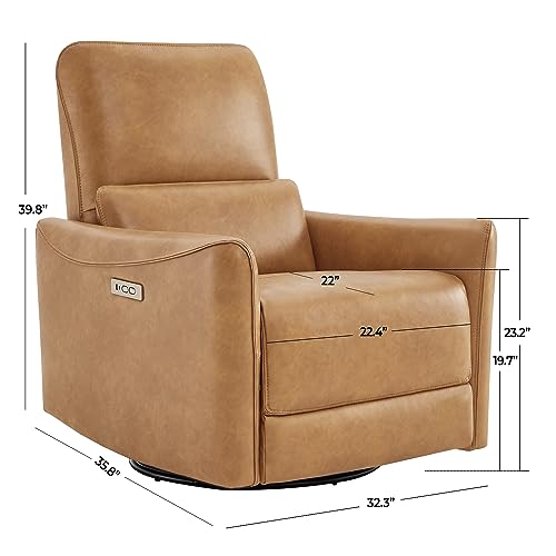CHITA Power Recliner Chair Swivel Glider, FSC Certified Upholstered Faux Leather Living Room Nursery Reclining Sofa Chair with Lumbar Support, Cognac Brown