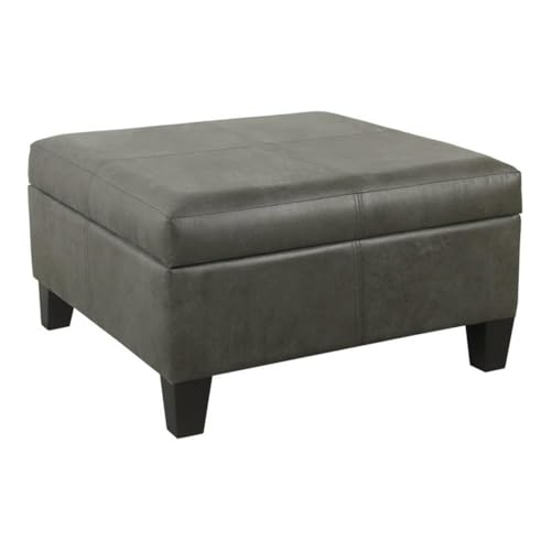 Homepop Home Decor |K2380-E903| Luxury Large Faux Leather Square Storage Ottoman | Ottoman with Storage for Living Room & Bedroom, Gray
