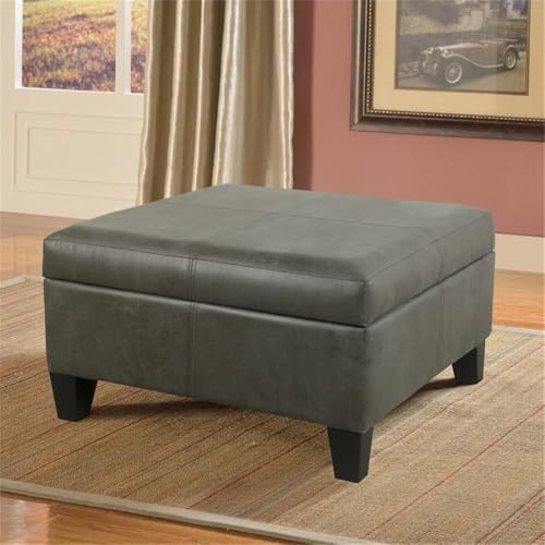 Homepop Home Decor |K2380-E903| Luxury Large Faux Leather Square Storage Ottoman | Ottoman with Storage for Living Room & Bedroom, Gray