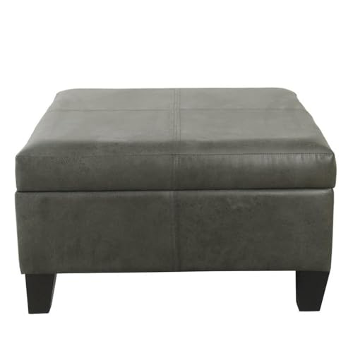 Homepop Home Decor |K2380-E903| Luxury Large Faux Leather Square Storage Ottoman | Ottoman with Storage for Living Room & Bedroom, Gray