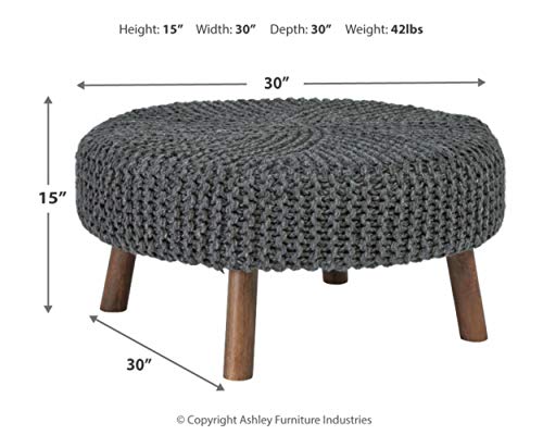 Signature Design by Ashley Jassmyn Contemporary Hand-Knitted Oversized Accent Ottoman, Dark Gray