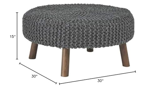 Signature Design by Ashley Jassmyn Contemporary Hand-Knitted Oversized Accent Ottoman, Dark Gray