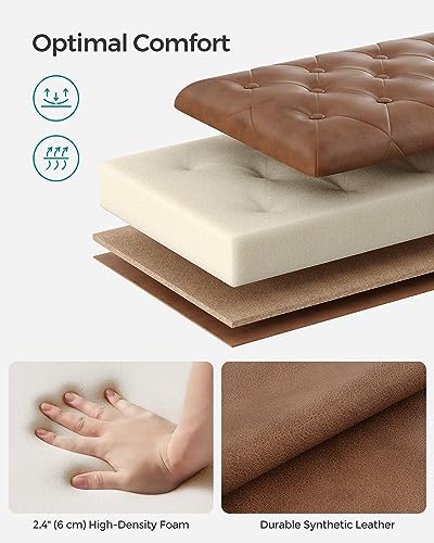 SONGMICS Storage Ottoman, Storage Bench, Tufted Entryway Bedroom Bench, 17.7 x 46.5 x 17.7 Inches, Hinges Easy Lid Operation, Wooden Legs, Synthetic Leather, Loads 330 lb, Coffee Brown ULOM071K01