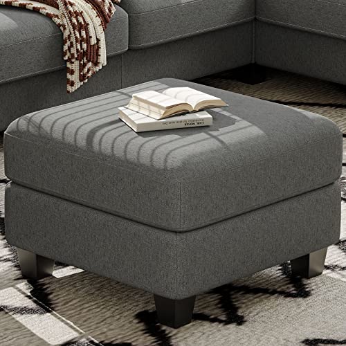Belffin Upholstered Storage Ottoman with Coffee Table Top with Tray Square Foot Rest Convertible Ottoman Light Grey
