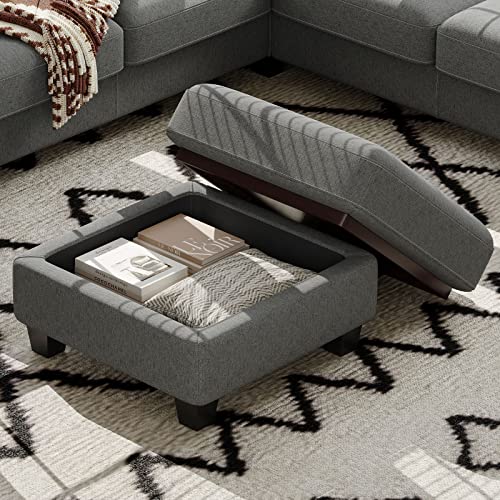 Belffin Upholstered Storage Ottoman with Coffee Table Top with Tray Square Foot Rest Convertible Ottoman Light Grey