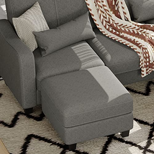 Belffin Upholstered Storage Ottoman with Coffee Table Top with Tray Square Foot Rest Convertible Ottoman Light Grey