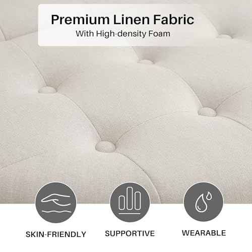 Redlife 35" Wide Round Ottoman with Storage, Round Storage Ottoman, Tufted Round Ottoman Coffee Table Linen Fabric Round Coffee Table Ottoman with Storage (Beige)