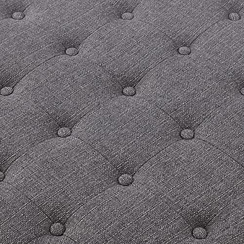 24KF Large Round Upholstered Tufted Linen Ottoman Coffee Table, Large Footrest Ottoman with Wood Shelf Storage-Granite