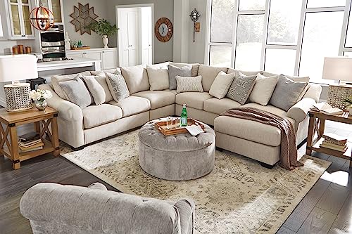 Signature Design by Ashley Carnaby Velvet Tufted Glam Round Oversized Ottoman, Silver