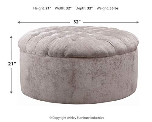 Signature Design by Ashley Carnaby Velvet Tufted Glam Round Oversized Ottoman, Silver