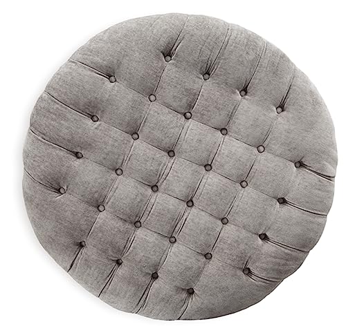 Signature Design by Ashley Carnaby Velvet Tufted Glam Round Oversized Ottoman, Silver