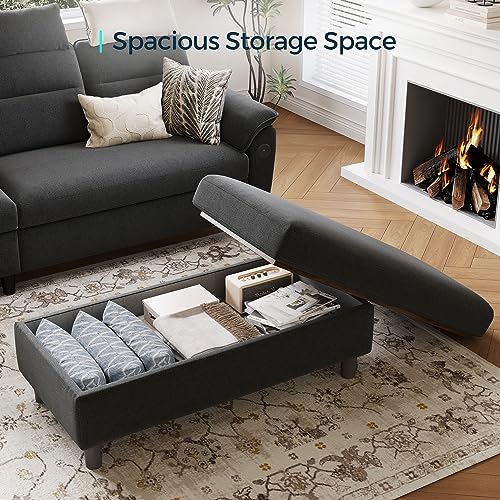 LINSY HOME 46 Inches Wide Storage Ottoman Bench, Linen Coffee Table Long Shoes Bench Footstool, Storage Chest, Foot Rest Stool, for The Living Room, Entryway and Family Room, Dark Gray
