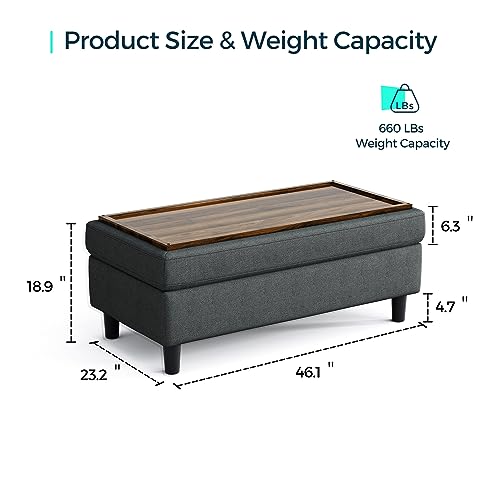 LINSY HOME 46 Inches Wide Storage Ottoman Bench, Linen Coffee Table Long Shoes Bench Footstool, Storage Chest, Foot Rest Stool, for The Living Room, Entryway and Family Room, Dark Gray