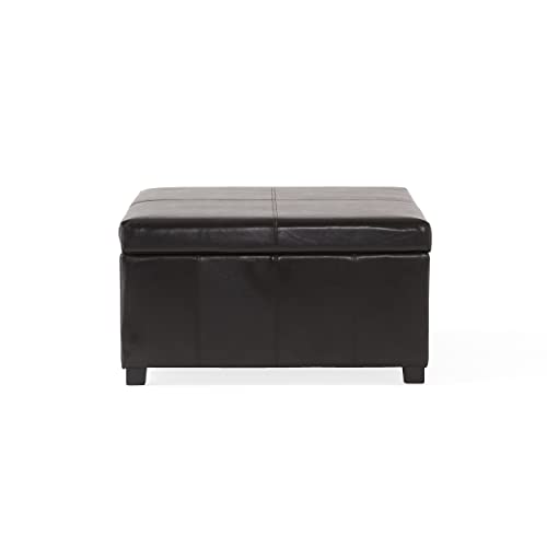 Christopher Knight Home Living Berkeley Brown Leather Square Storage Ottoman, Espresso