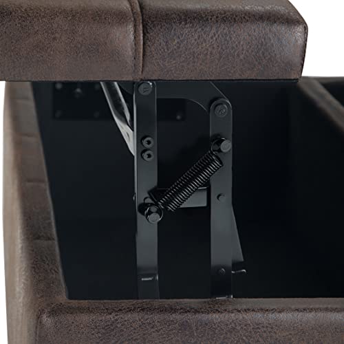SIMPLIHOME Harrison 36 Inch Wide Square Coffee Table Lift Top Storage Ottoman in Upholstered Distressed Brown Tufted Faux Leather, For the Living Room, Transitional