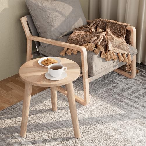 VVFLU Solid Wood Round Coffee Table Set, Small Coffee Tables for Living Room, Oak Farmhouse Circle Coffee Table, Round Side Table Cutting Line Finish, Nature Wood