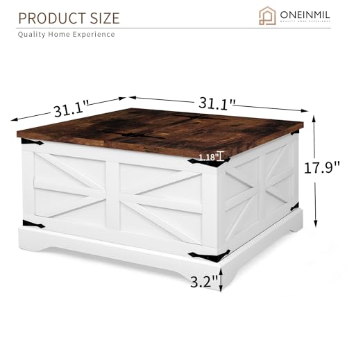 oneinmil 3-Piece Farmhouse Table Set Includes 31” Coffee Table and Side Tables with Storage Space, Retro Tables for Living Room, White