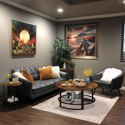 Recaceik Coffee Table Set, Coffee Table & Two End Side Table, Modern 3-Piece Living Room Table Set for Office, Living Room, Apartment, Small Space, Easy Assembly Furniture, Rustic Brown