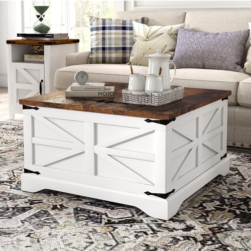 oneinmil 3-Piece Farmhouse Table Set Includes 31” Coffee Table and Side Tables with Storage Space, Retro Tables for Living Room, White