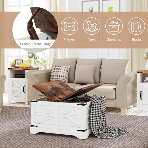 oneinmil 3-Piece Farmhouse Table Set Includes 31” Coffee Table and Side Tables with Storage Space, Retro Tables for Living Room, White