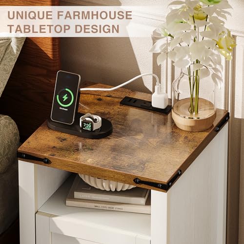oneinmil 3-Piece Farmhouse Table Set Includes 31” Coffee Table and Side Tables with Storage Space, Retro Tables for Living Room, White