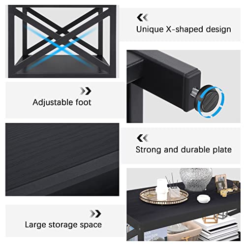 Bigbiglife Living Room Coffee Table Set of 3, Industrial X-Design Coffee Table and 2 End Side Tables, 3 Piece Living Room Table Set with Large Storage for Apartment Home (Black)