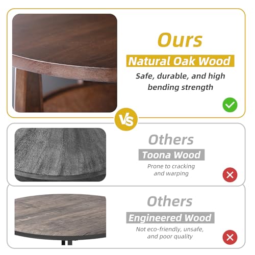 Round Coffee Table with Hidden Drawer - 20" D x 20" H Small Natural Wood Side Table with Drawer, 2-Tier Rustic Retro End Table with Storage, Brown Small Coffee Table for Living Room, Dark Brown