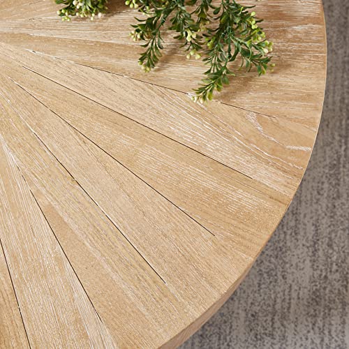 DS-HOMEPORT Nesting Round Oak Wood Coffee Table Set of 2 for Living Room - Wooden Circle Coffee Table ＆ End Table Side Tables for Apartment (Light Brown,31x31x14 in)
