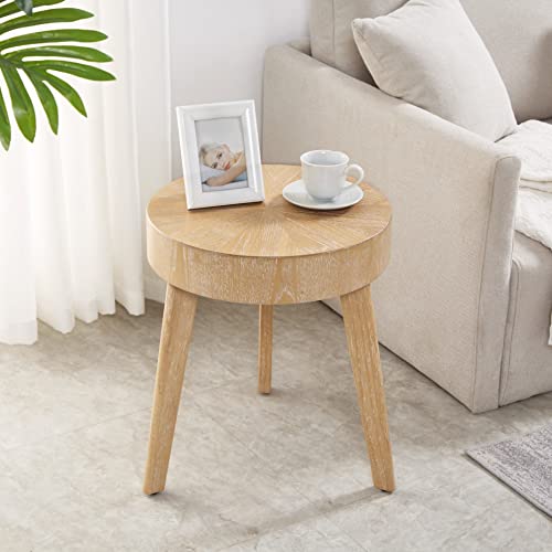 DS-HOMEPORT Nesting Round Oak Wood Coffee Table Set of 2 for Living Room - Wooden Circle Coffee Table ＆ End Table Side Tables for Apartment (Light Brown,31x31x14 in)