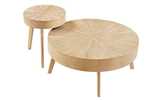 DS-HOMEPORT Nesting Round Oak Wood Coffee Table Set of 2 for Living Room - Wooden Circle Coffee Table ＆ End Table Side Tables for Apartment (Light Brown,31x31x14 in)