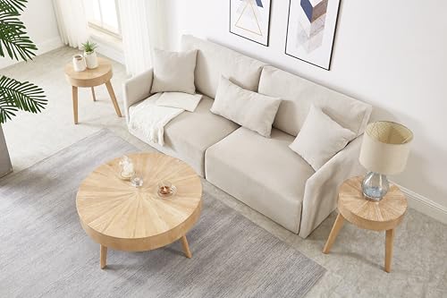 DS-HOMEPORT Nesting Round Oak Wood Coffee Table Set of 2 for Living Room - Wooden Circle Coffee Table ＆ End Table Side Tables for Apartment (Light Brown,31x31x14 in)