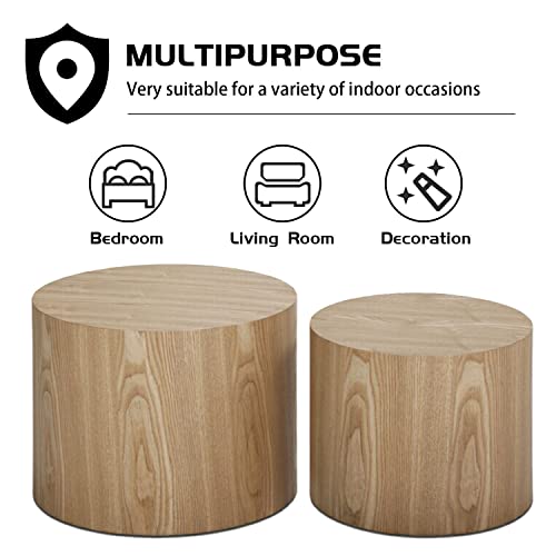 KEVINSPACE Nesting Coffee Table Set of 2, Round Nesting Tables Wooden End Tables for Small Space, Modern Side Tables Set for Living Room, Office, No Need Assembly, Wood Color
