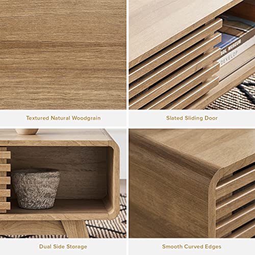 mopio Ensley Coffee Table, Mid Century Modern Table with Storage, Farmhouse Wood Coffee Table for Living Room Fluted (Oak)