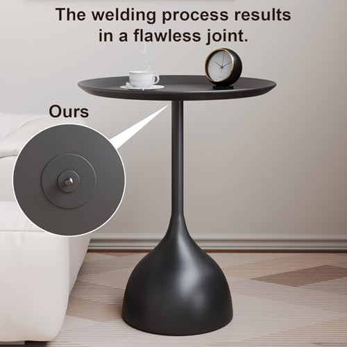 Round Coffee Table and End Table Sets for Living Room, Black Modern Side Table, Nesting Coffee Table Set of 2, Funky Metal Accent Table for Bedside, Fluted Small Nested Coffee Tables with Pedestal