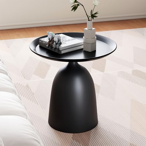 Round Coffee Table and End Table Sets for Living Room, Black Modern Side Table, Nesting Coffee Table Set of 2, Funky Metal Accent Table for Bedside, Fluted Small Nested Coffee Tables with Pedestal