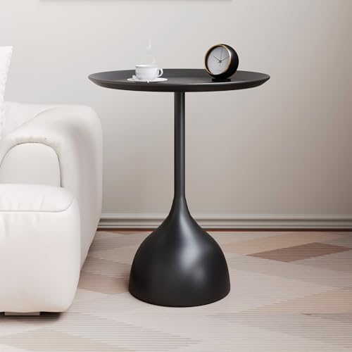 Round Coffee Table and End Table Sets for Living Room, Black Modern Side Table, Nesting Coffee Table Set of 2, Funky Metal Accent Table for Bedside, Fluted Small Nested Coffee Tables with Pedestal