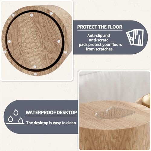 HanStrong Small Coffee Table Nesting End Table Set of 2, Round Coffee Table Wood Side Table Circle Accent Tables for Small Spaces Living Room Bedroom Balcony Office, Oak