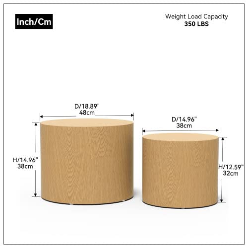 HanStrong Small Coffee Table Nesting End Table Set of 2, Round Coffee Table Wood Side Table Circle Accent Tables for Small Spaces Living Room Bedroom Balcony Office, Oak