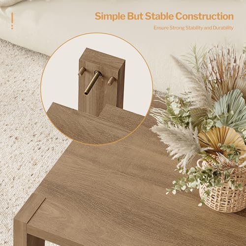 SICOTAS Farmhouse Wood Coffee Table - Boho Table with Storage Shelf, Rectangle Center Table Wood Look Accent Table, 2-Tier Sofa Side Table Mid Century