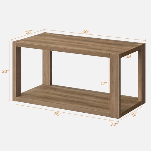 SICOTAS Farmhouse Wood Coffee Table - Boho Table with Storage Shelf, Rectangle Center Table Wood Look Accent Table, 2-Tier Sofa Side Table Mid Century