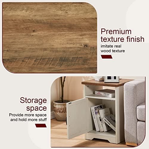 AMERLIFE 4-Piece Farmhouse Table Set Includes Sliding Barn Door TV Stand, Coffee Table& Two End Tables, Side Table with Charging Station and USB Ports, for Living Room, Bedroom, Distressed White, 66"