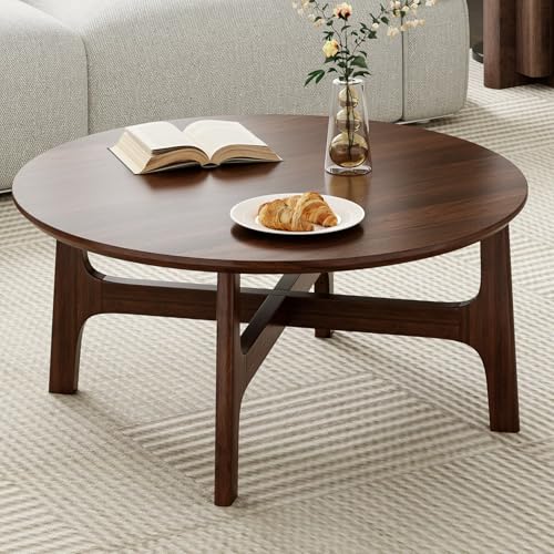 Farini Round Coffee Table,39" Wood Side Coffee Table for Living Room,Walnut
