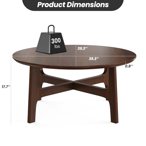 Farini Round Coffee Table,39" Wood Side Coffee Table for Living Room,Walnut