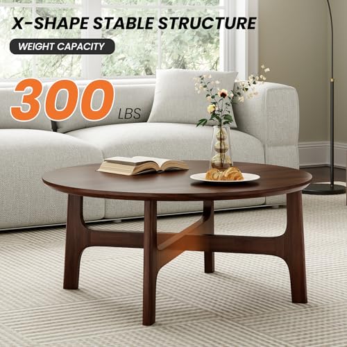 Farini Round Coffee Table,39" Wood Side Coffee Table for Living Room,Walnut