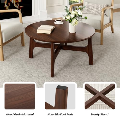 Farini Round Coffee Table,39" Wood Side Coffee Table for Living Room,Walnut