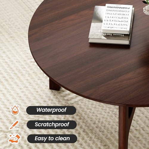 Farini Round Coffee Table,39" Wood Side Coffee Table for Living Room,Walnut