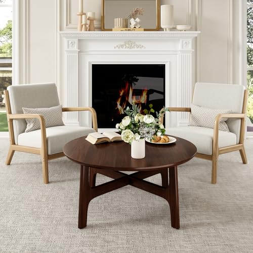 Farini Round Coffee Table,39" Wood Side Coffee Table for Living Room,Walnut